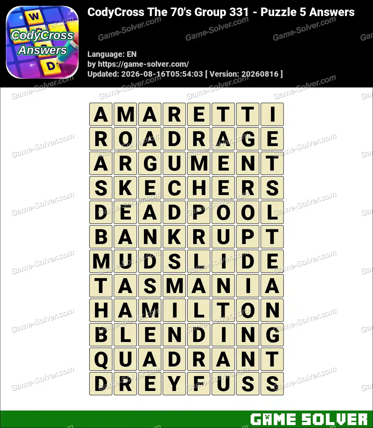 CodyCross The 70’s Group 331 – Puzzle 5 Answers